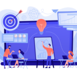 Mann vermittelt Ziele und Wissen über Präsentationstafel und im direkten Gespräch